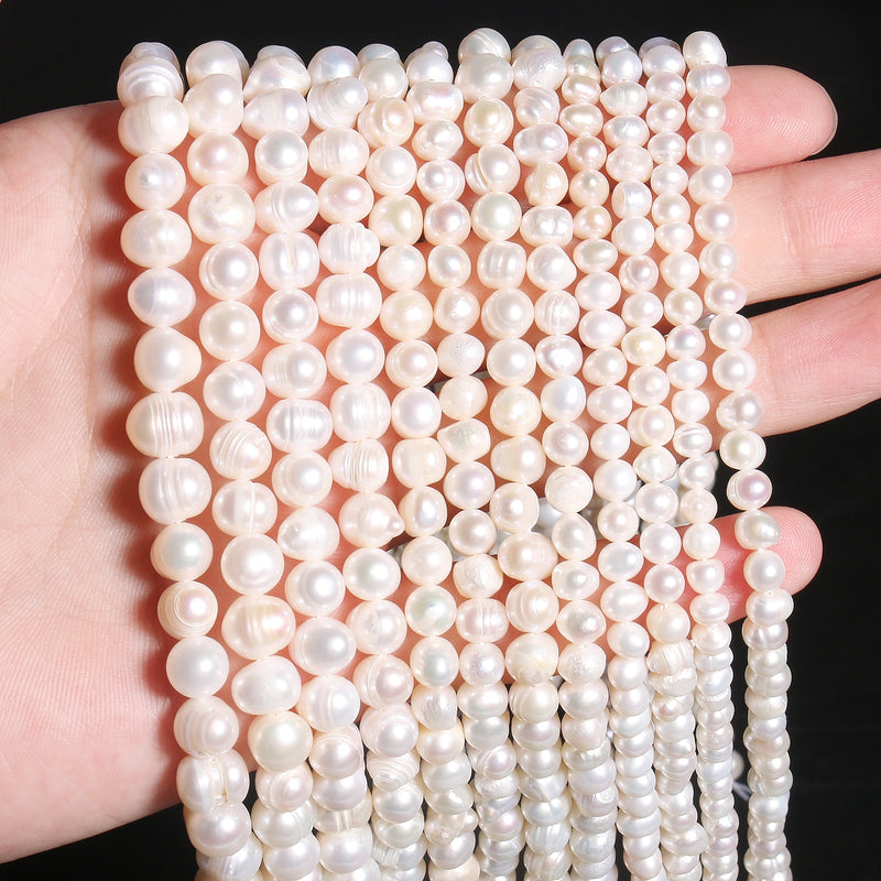 Natural Freshwater Pearl White Pink Purple Oval Punch Pearls Beads for DIY Craft Bracelet Necklace Jewelry Making 15&#39;&#39; Strand