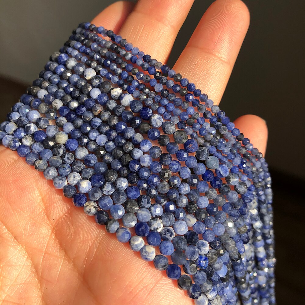 Natural Blue Sodalite Jaspers Beads Faceted Loose Spacer Beads for Jewelry Making DIY Bracelet Earrings Accessories 2 3 4mm 15&#39;&#39; - KiwisLove