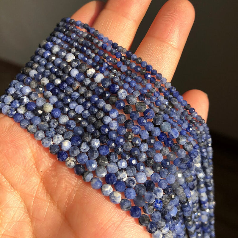 Natural Blue Sodalite Jaspers Beads Faceted Loose Spacer Beads for Jewelry Making DIY Bracelet Earrings Accessories 2 3 4mm 15&#39;&#39;