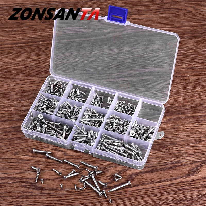 ZONSANTA M2 M3 M4 Self-Tapping Screw 304 Stainless Steel Phillips Flat Head Wood Screws Assortative Kit Fitment Tool accessories - KiwisLove