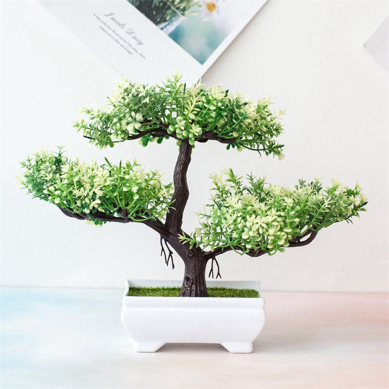 Artificial Plastic Plants Bonsai Small Tree Pot Fake Plant Potted Flower Home Room Table Decoration Garden Arrangement Ornaments - KiwisLove
