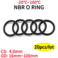 20pcs Black O Ring Gasket CS 4mm OD 12mm ~ 100mm NBR Automobile Nitrile Rubber Round O Type Corrosion Oil Resistant Seal Washer - KiwisLove