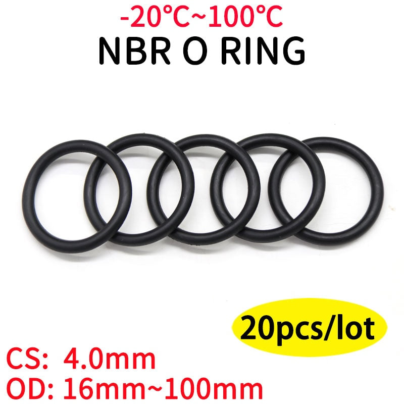 20pcs Black O Ring Gasket CS 4mm OD 12mm ~ 100mm NBR Automobile Nitrile Rubber Round O Type Corrosion Oil Resistant Seal Washer - KiwisLove