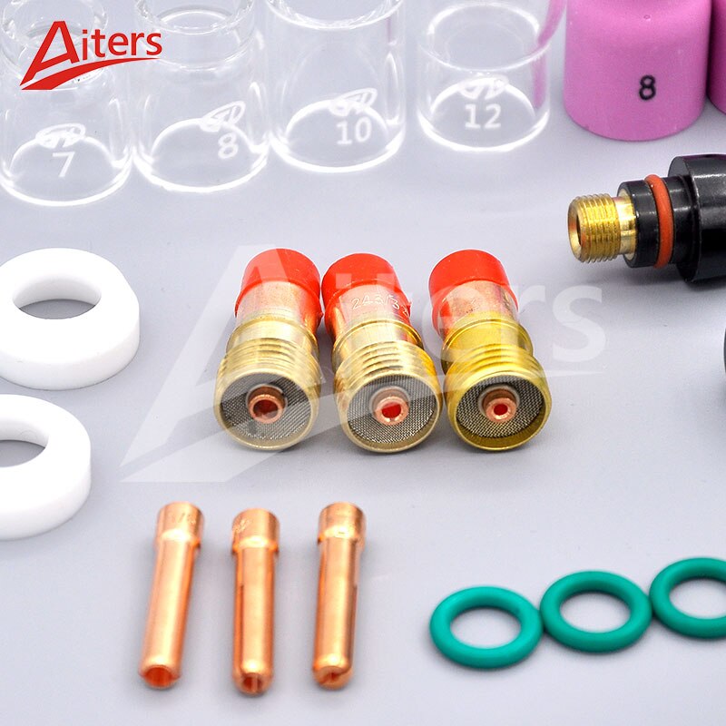 Welding torch kit 31PCS for TIG WP-17/18/26 Accessories Stubby Gas Lens Pyrex Glass Cup and collet Back Cup - KiwisLove