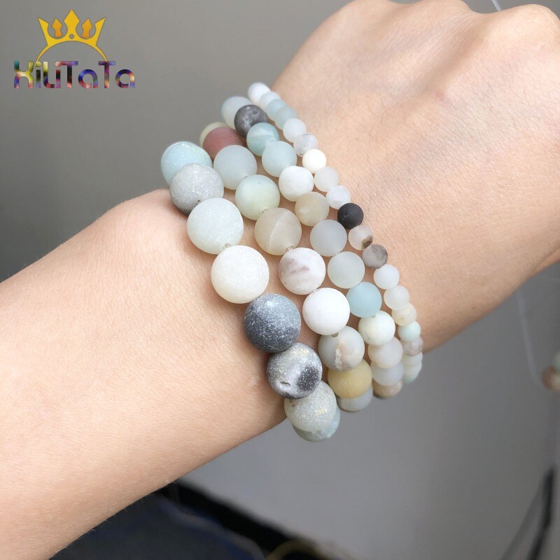 Natural Stone Dull Polish Matte Amazonite Round Beads For Jewelry Making DIY Bracelet Earrings Accessories 15&#39;&#39; 4/6/8/10/12mm