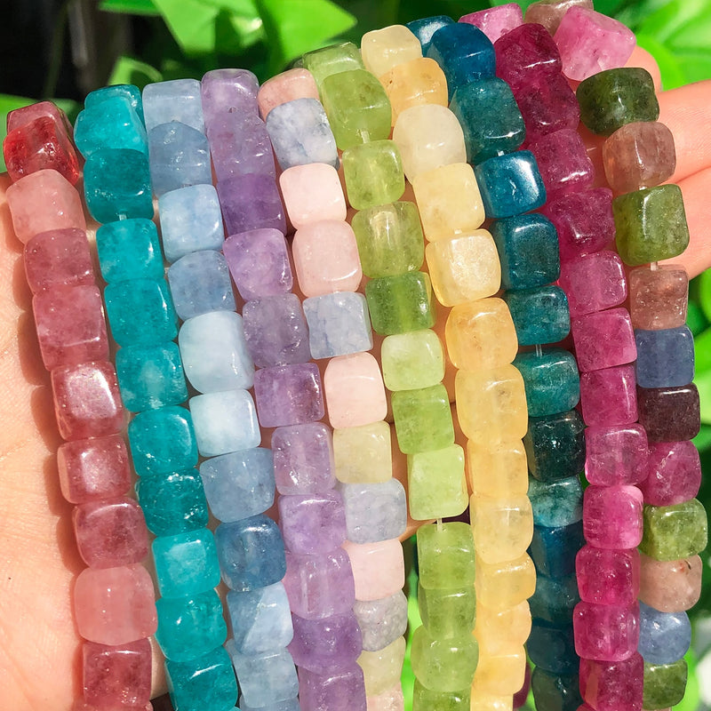 8mm Square Aquamarines Morganite Tourmaline Peridot Apatite Stone Beads Natural Loose Beads for Jewelry DIY Making Bracelet - KiwisLove