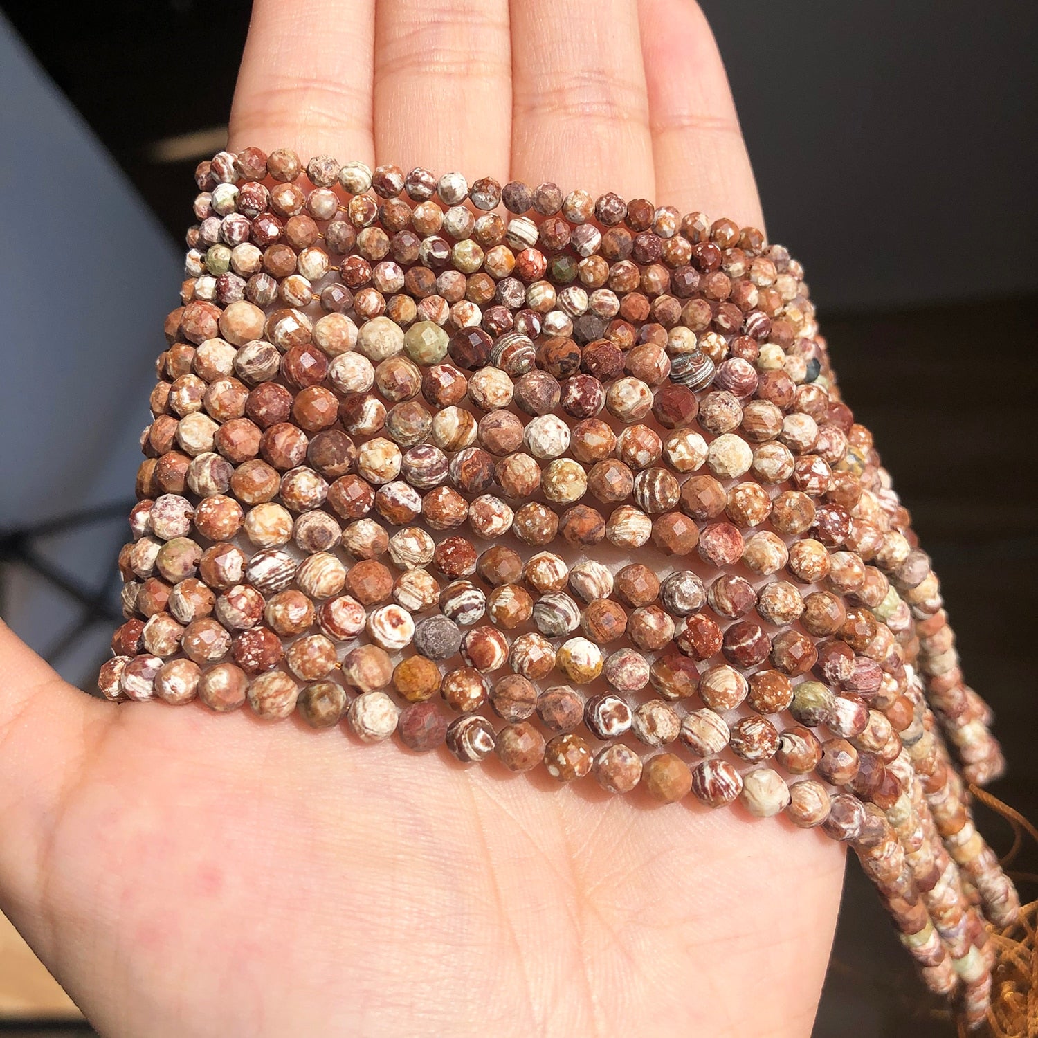 Natural Stone Faceted Wooden Jaspers Spacer Beads for Jewelry DIY 2 3 4mm Small Round Beads Making Bracelet Accessories 15&#39;&#39; - KiwisLove