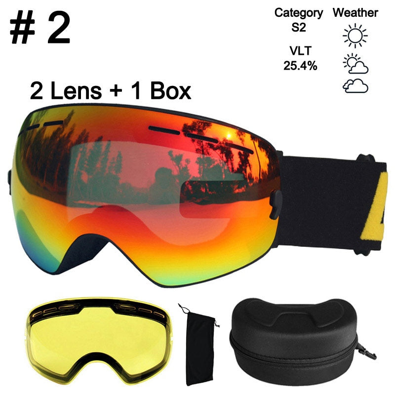 LOCLE Anti-fog Ski Goggles UV400 Ski Glasses Double Layers Skiing Snowboard - KiwisLove