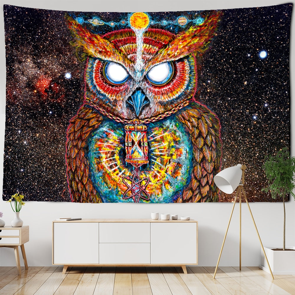 Colorful Psychedelic Owl Tapestry Wall Hanging Bohemian Hippie Art Science Fiction TAPIZ Witchcraft Room Home Decor - KiwisLove