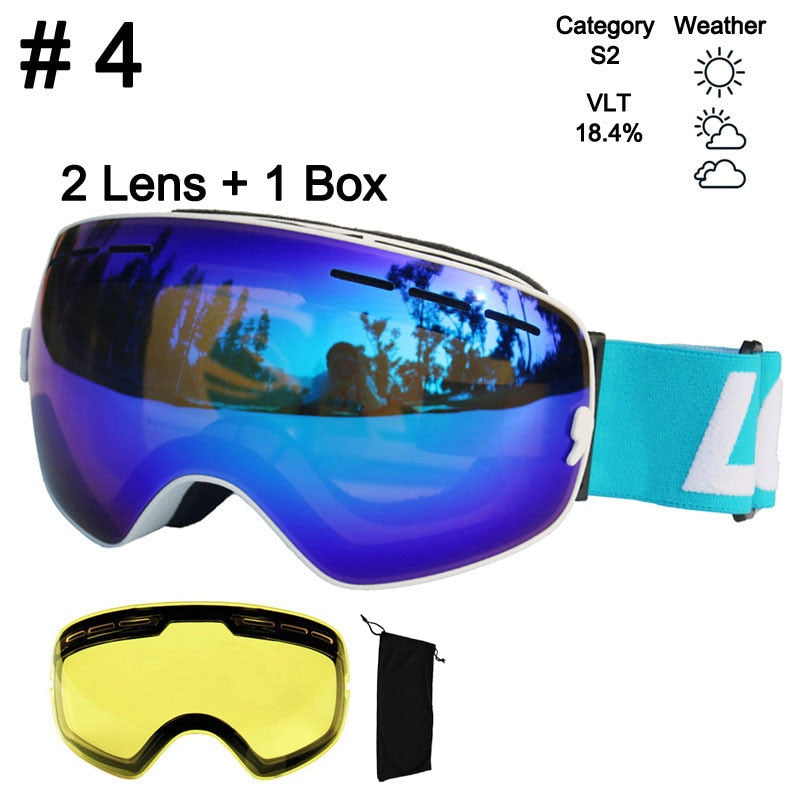 LOCLE Anti-fog Ski Goggles UV400 Ski Glasses Double Layers Skiing Snowboard - KiwisLove