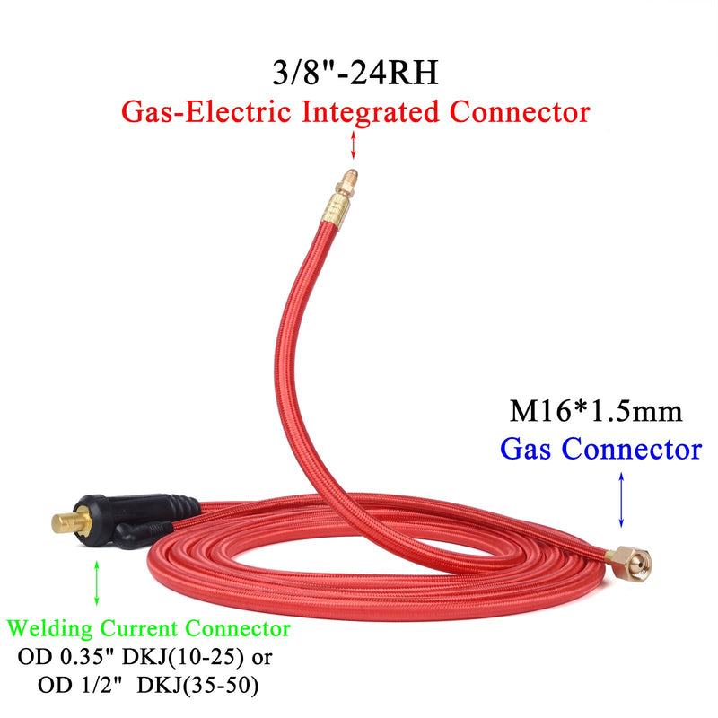 4M/13ft 7.8M/25.6ft WP9F 9FV TIG Welding Torch Soft Hose Cable Wires M16*1.5mm Gas Connector DKJ 10-25 35-50 Power Connector - KiwisLove