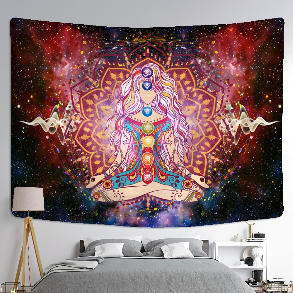 Seven Chakras India Buddha Tapestry Wall Hanging Bohemian Psychedelic Witchcraft Mysterious Aesthetics Room Decor - KiwisLove