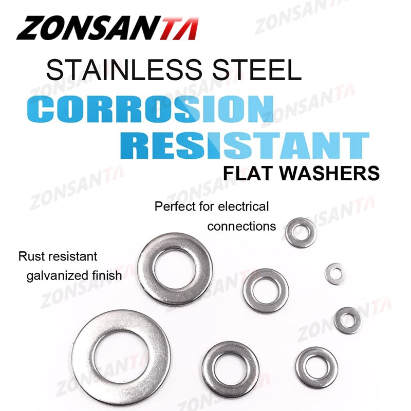 550/730pcs Flat Washer Set Stainless Steel Sealing Solid Ring Plain Gasket Kit M2 M2.5 M3 M4 M5 M6 M8 M10 M12 Assortment Kit - KiwisLove