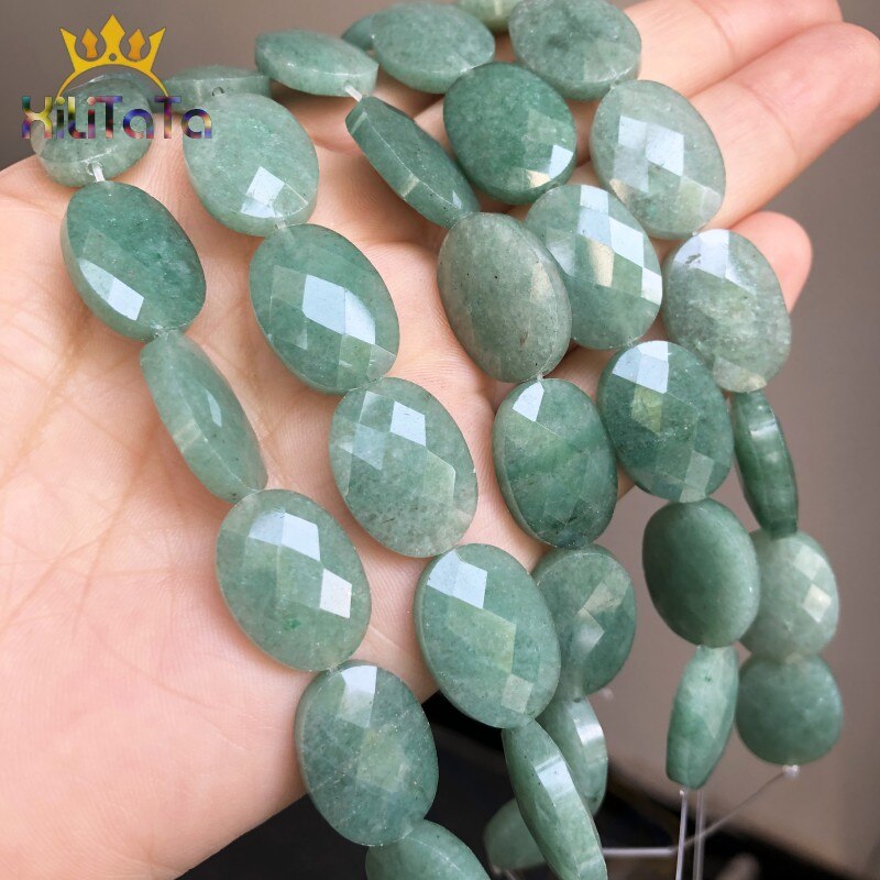 13*18mm Natural Faceted Stone Beads Oval Green Aventurine Jades Beads For Jewelry Making DIY Bracelet Ear Studs Accessories - KiwisLove