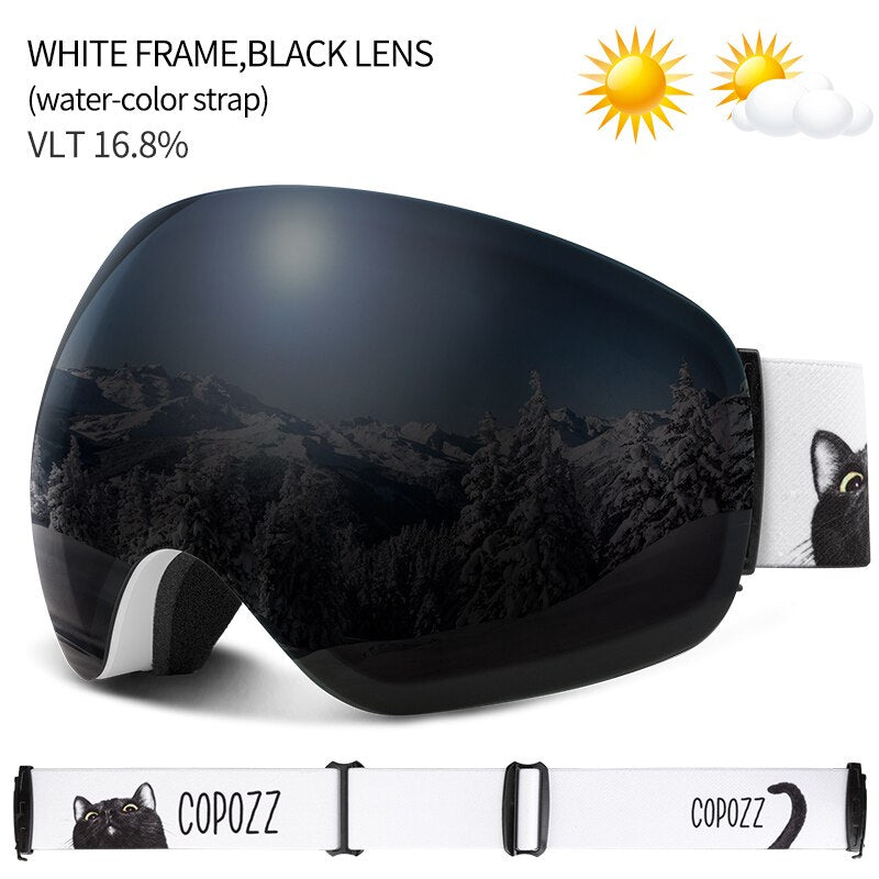 COPOZZ Anti-Fog Ski Goggles Spherical Frameless Ski Snowboard Snow Goggles 100% UV400 Protection Anti-Slip Strap for Men Women - KiwisLove