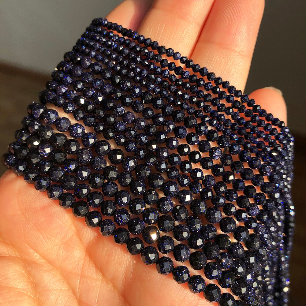 2 3 4mm Faceted Blue Sand Gem Stone Beads Round Loose Spacer Beads for Jewelry Making DIY Bracelet Earrings Accessories 15&#39;&#39; - KiwisLove
