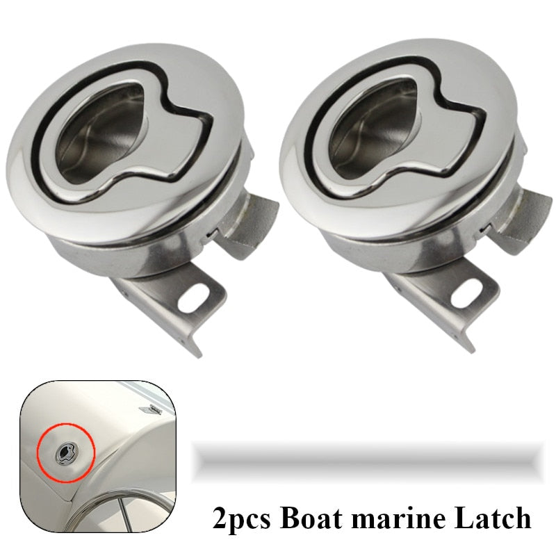 2PCS Mirror Polished stainless steel Flush Boat marine Latch Flush Pull Latches Slam lift handle Deck Hatch marine hardware