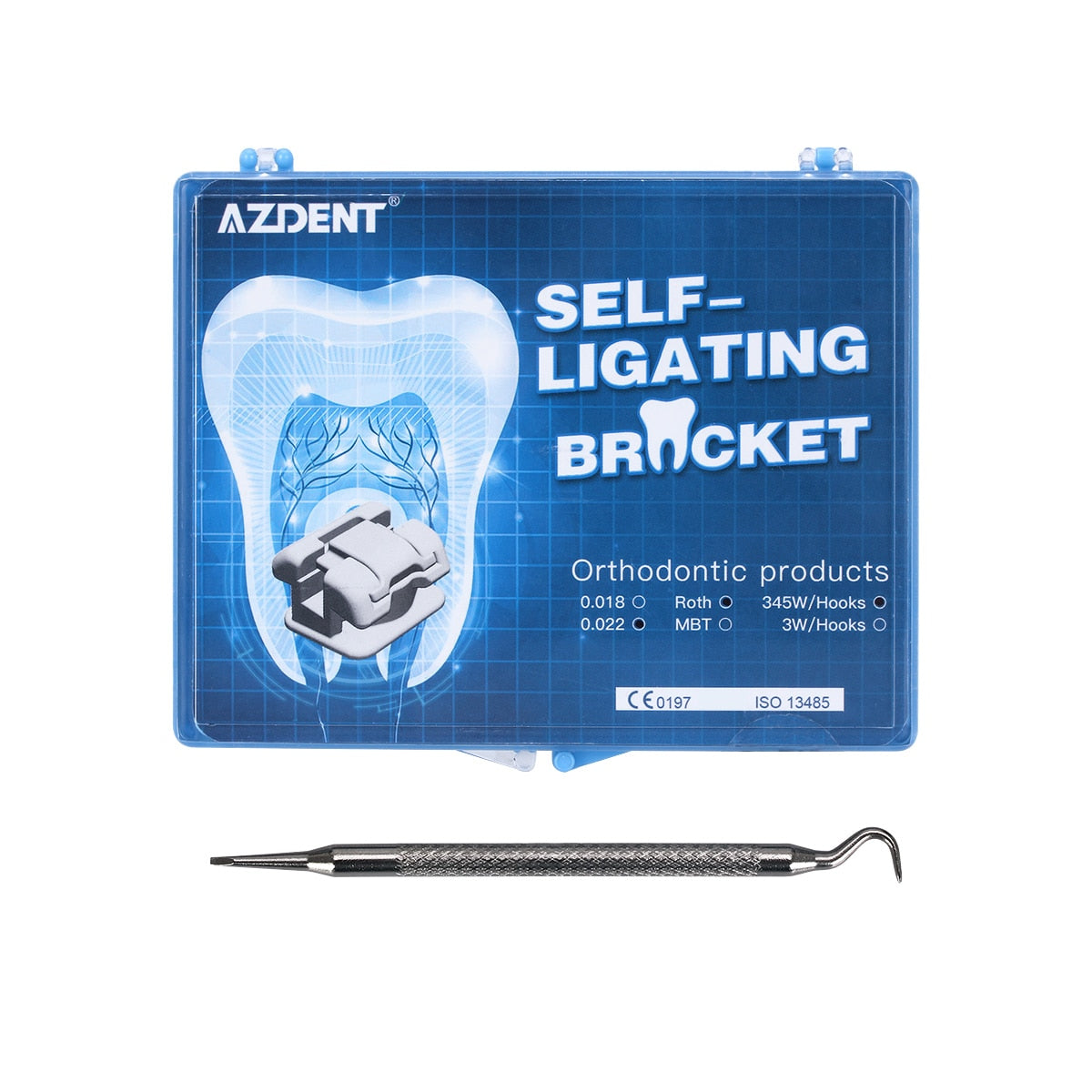 AZDENT Orthodontic Metal Self-Ligating Brackets Roth/MBT 0.022&quot; Slot 3,4,5 with Movable Hook with Buccal Tube &amp;Tool - KiwisLove