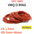 10/50pcs Red VMQ Silicone o Ring CS 1.5mm OD 5 ~ 40mm Food Grade Waterproof Washer Rubber Insulate Round O Shape Seal Gasket - KiwisLove