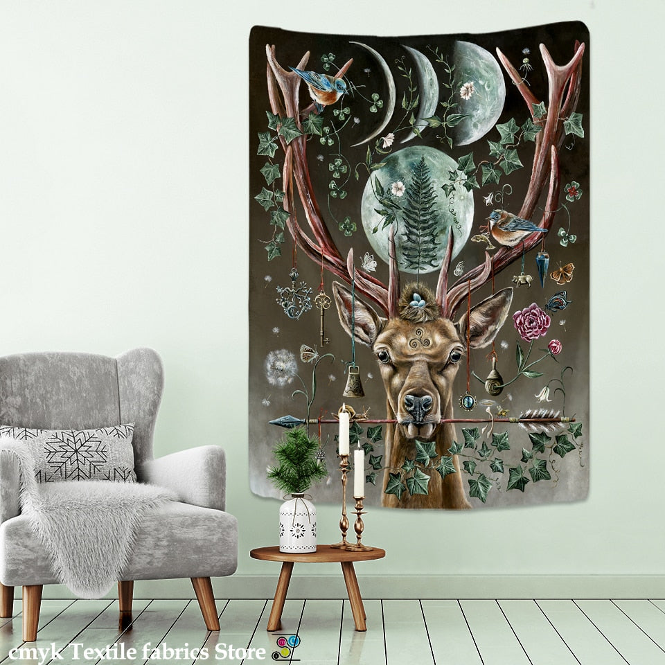 Forest Elk Tapestry Wall Hanging Mount Bohemian Psychedelic Witchcraft Mystery Hippie Bedroom Sheet Home Decor - KiwisLove