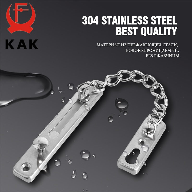 KAK 304 Stainless Steel Security Door Chain Lock Anti-theft Door Chain Door Latch Nail Free Glue Thicken Door Lock Hardware - KiwisLove