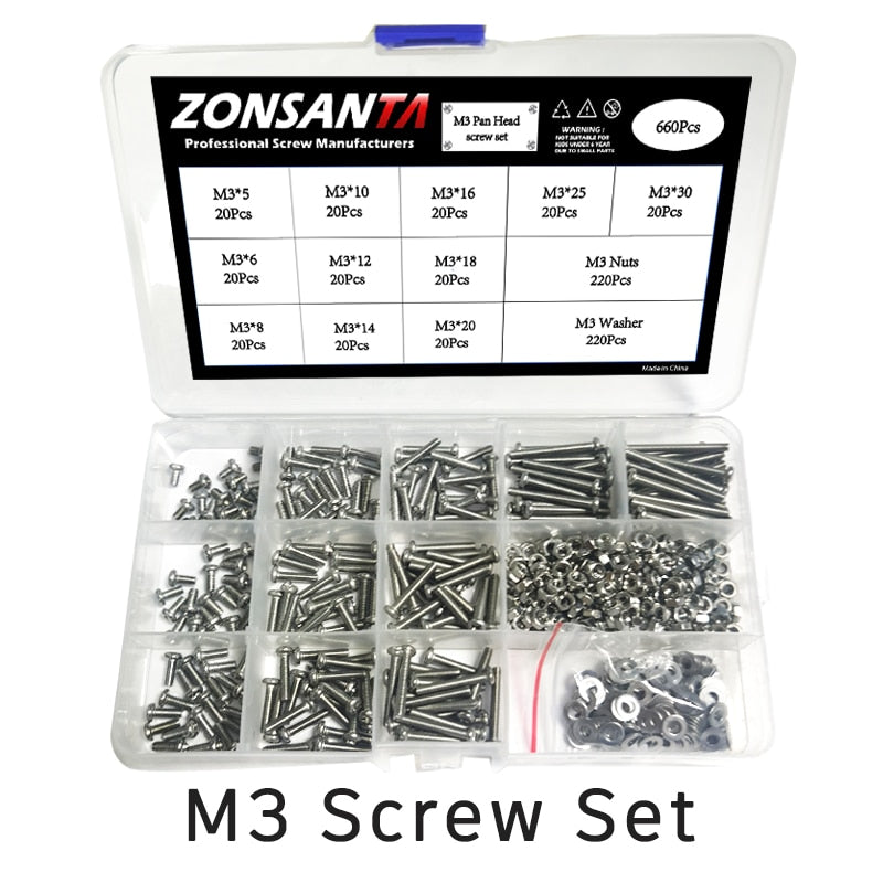ZONSANTA 480/660pcs Cross Round Head Screw Set M2 M2.5 M3 M4 Nut Washer Stainless Steel Phillips Recessed Pan Head Machine Screw - KiwisLove