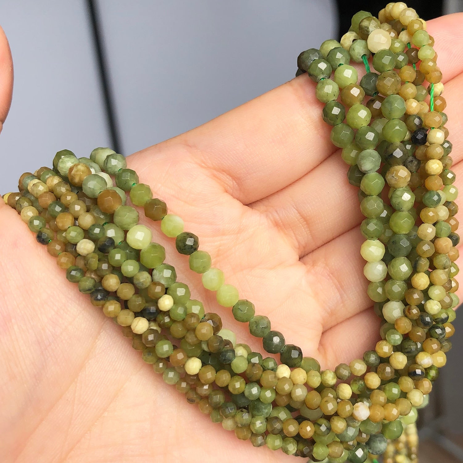 Natural Faceted Stone Beads Green Jades Gem Round Loose Spacer Beads for Jewelry DIY Making Bracelet Earrings Accessories 15&#39;&#39; - KiwisLove