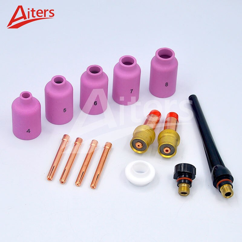 WP17/18/26 Welding Torch kit Accessories TIG 14PCS Medium Stubby Gas Lens and Alumina Ceramic Nozzle Cup kit - KiwisLove