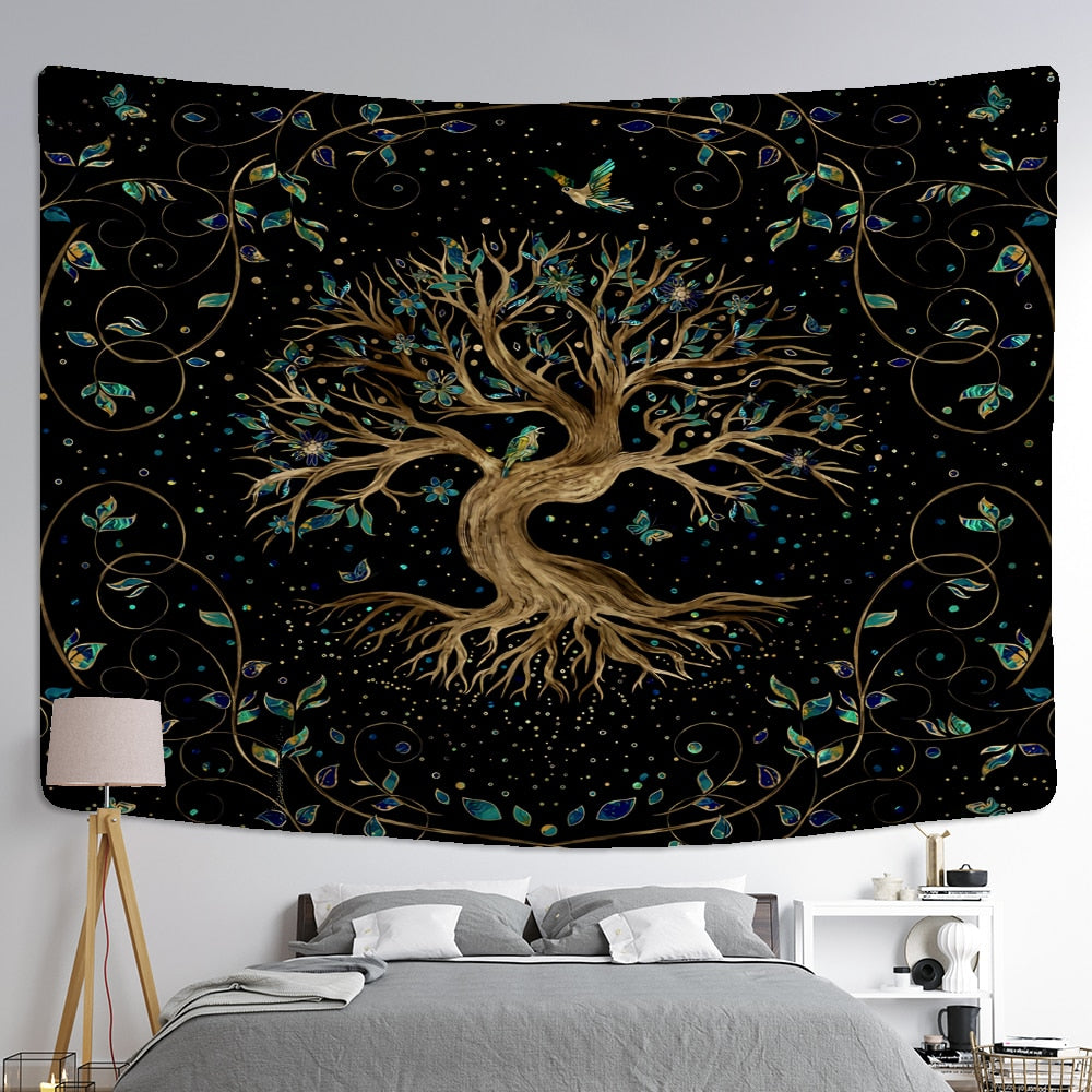Tree of Life Art Tapestry Wall Hanging Bohemian Yoga Mat Large Size Sheets Psychedelic Witchcraft Hippie Home Decor - KiwisLove