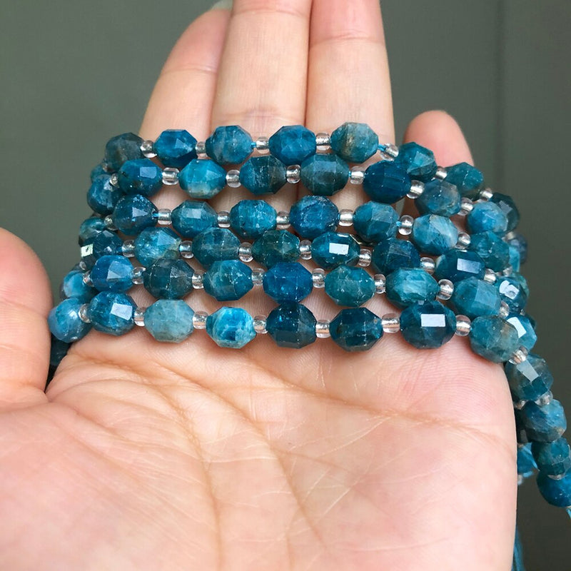 8mm Faceted Natural Blue Apatite Gem Stone Beads Round Loose Spacer Beads For Handmade DIY Jewelry Making Bracelet Accessories - KiwisLove