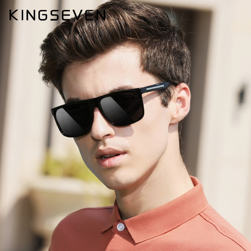 KINGSEVEN BRAND DESIGN Sunglasses Men Male Polarized Sunglasses Driving Vintage TR90 Square Frame Goggles Gafas UV400 - KiwisLove
