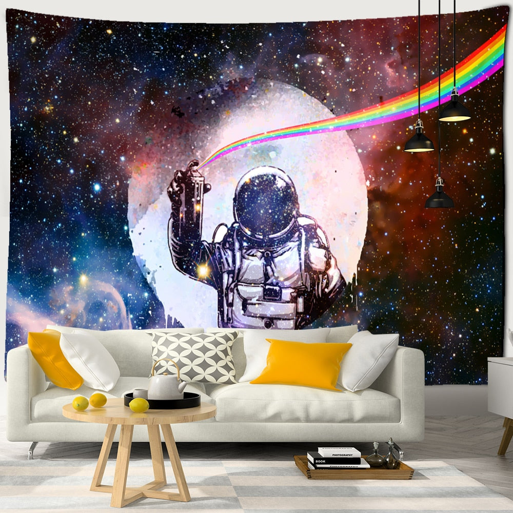 Cartoon Character Starry Sky Tapestry Wall Hanging Astronaut Psychedelic Witchcraft Dormitory Hippie Tapiz Home Decor - KiwisLove