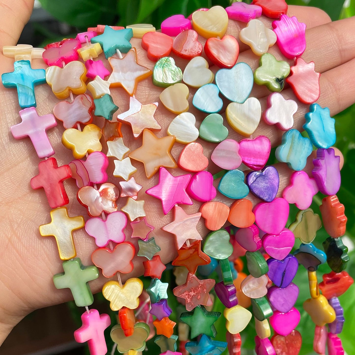 Natural Shell Beads Multicolor Mother of Pearl Love Star Cross Loose Spacer Beads for Jewelry Making DIY Bracelet Accessories - KiwisLove