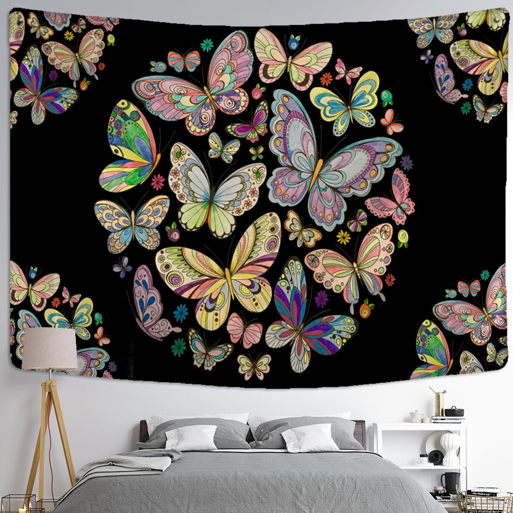 Moon Phase Butterfly Tapestry Wall Hanging Psychedelic Mysterious Witchcraft Bohemian Style Aesthetics Room Home Decor - KiwisLove