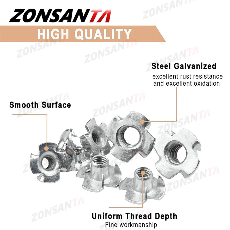 ZONNSANTA 30Pcs 4-Pronged Tee Nut M4 M5 M6 M8 M10 Four Claws Nut Speaker Nut T-nut Blind Pronged Insert Tee Nut Wood Furniture - KiwisLove