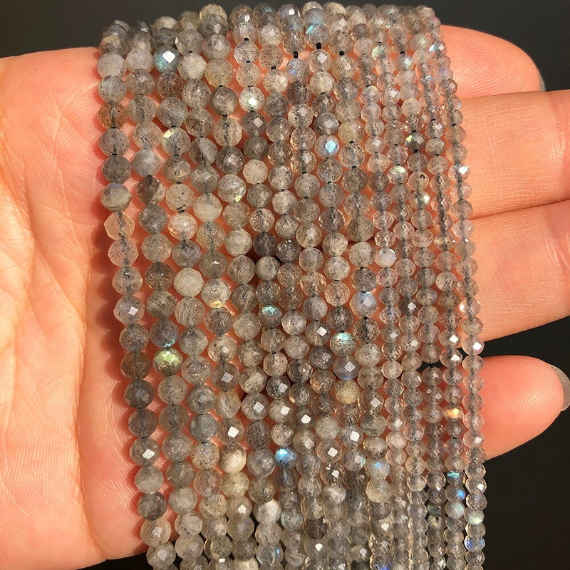 A+ Natural Gray Labradorite Stone Beads Faceted Gem Loose Spacer Beads for Jewelry Making DIY Bracelet Accessories 15&#39;&#39; 2 3 4mm