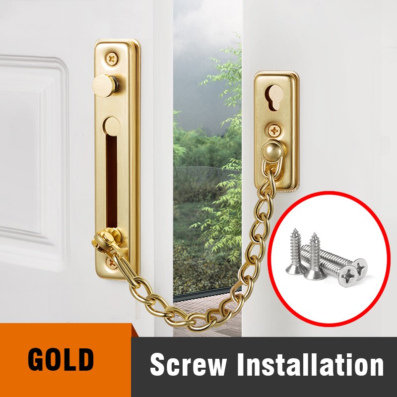 KAK 304 Stainless Steel Security Door Chain Lock Anti-theft Door Chain Door Latch Nail Free Glue Thicken Door Lock Hardware - KiwisLove