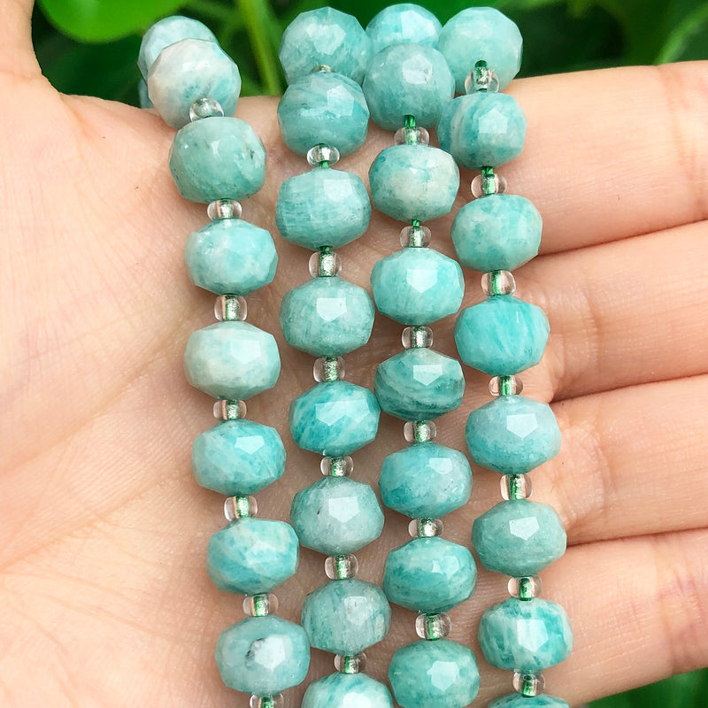 Natural Amazonite Gem Stone Beads Column Shape Faceted Loose Beads for Jewelry Making DIY Bracelet Accessories 7.5&#39;&#39;inches