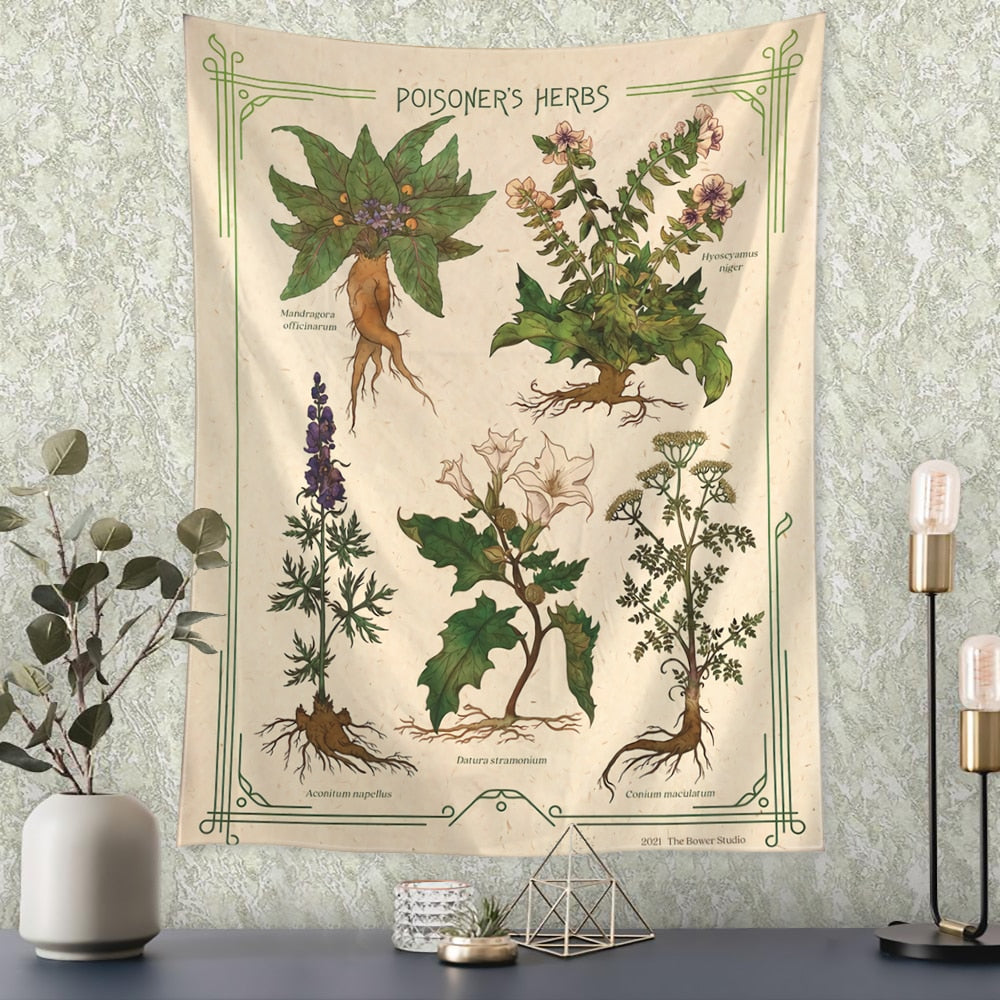 Retro Plant Flower Tarot Tapestry Wall Hanging Psychedelic Witchcraft Hippie Tapiz Aesthetics Room Home Decor - KiwisLove