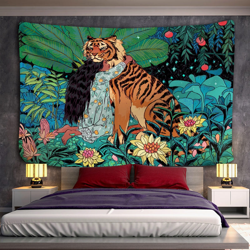 Forest Animal Tapestry Wall Hanging Mysterious Flowers Moon Ocean Landscape Bohemian Mandala Home Room Decor - KiwisLove