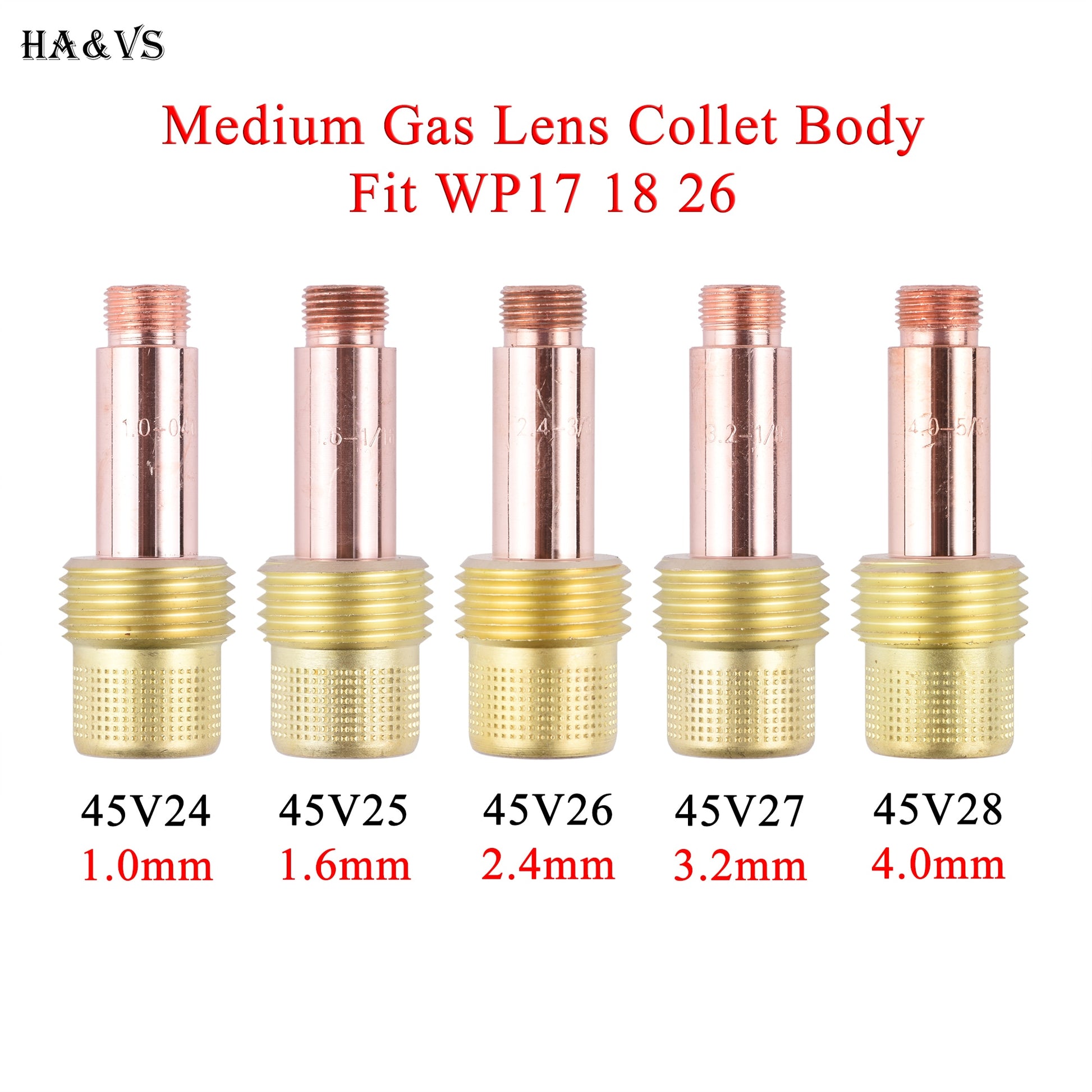 5/10Pcs 1.0/1.6/2.4/3.2/4.0mm TIG Medium Gas Lens Collet Body 45V24 45V25 45V26 45V27 45V28 For TIG WP17/18/26 Welding Torch Kit - KiwisLove