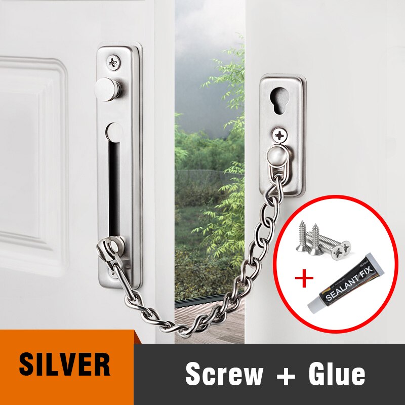 KAK 304 Stainless Steel Security Door Chain Lock Anti-theft Door Chain Door Latch Nail Free Glue Thicken Door Lock Hardware - KiwisLove