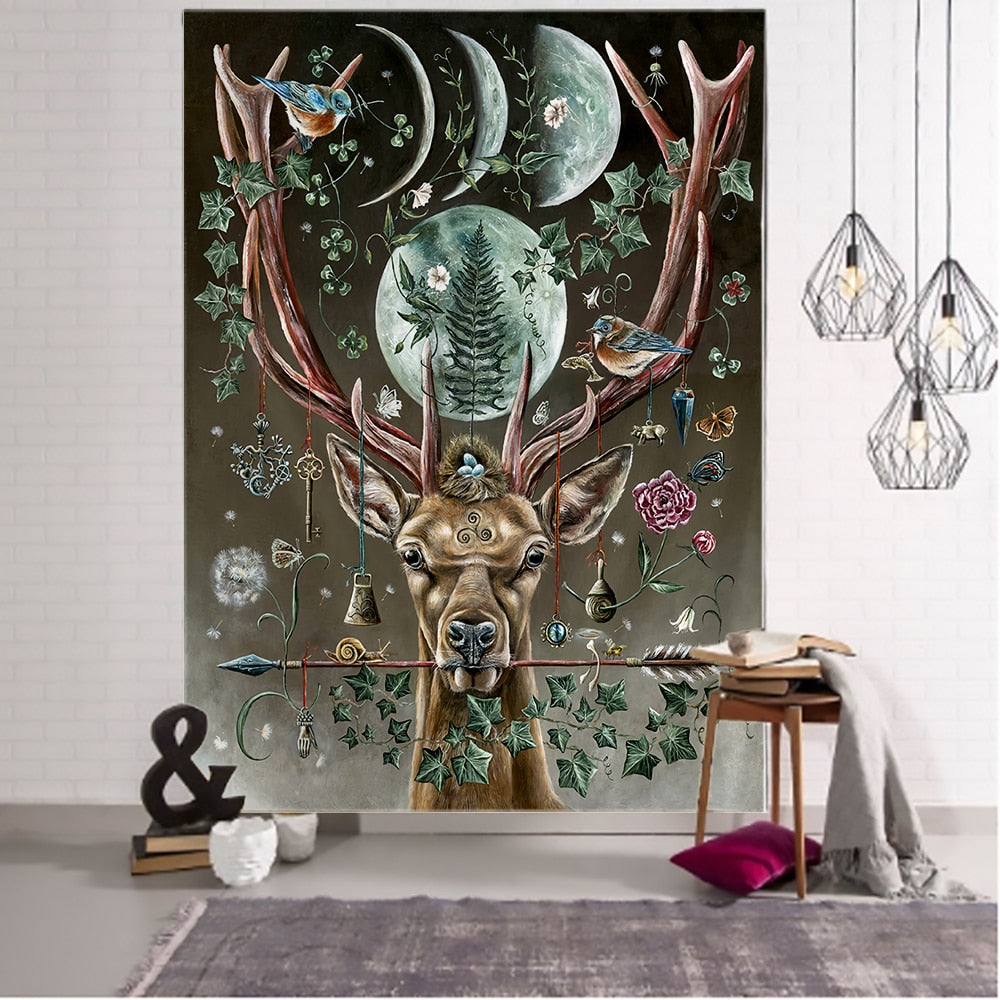 Forest Elk Tapestry Wall Hanging Mount Bohemian Psychedelic Witchcraft Mystery Hippie Bedroom Sheet Home Decor - KiwisLove