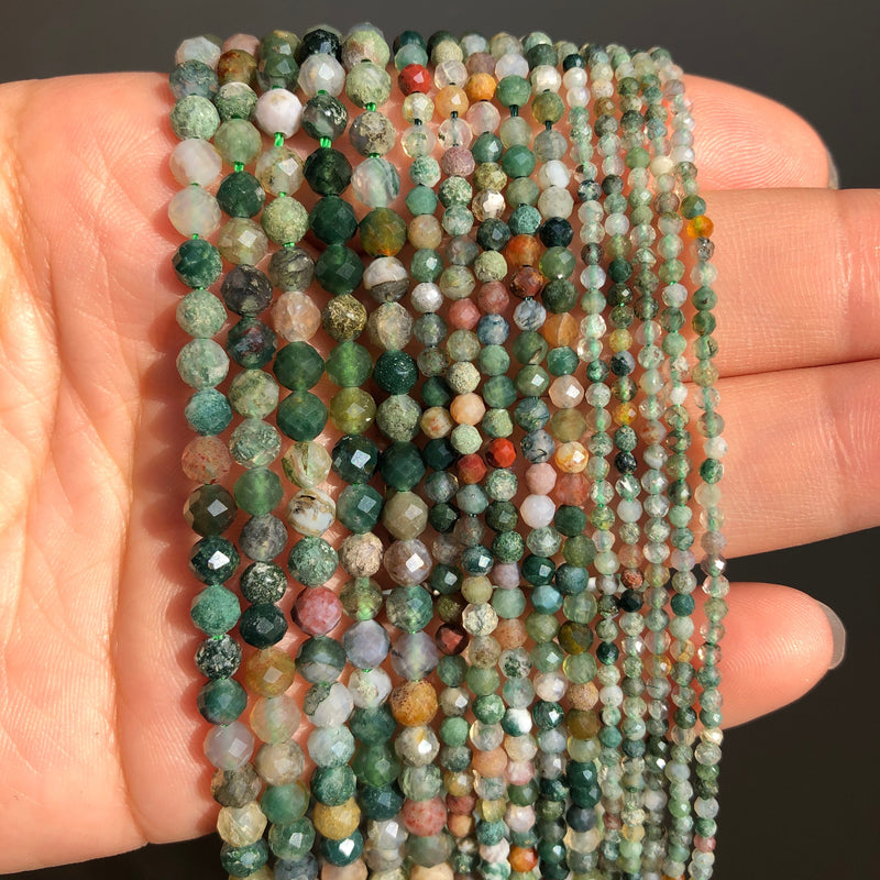 Natural Faceted India Agates Stone Beads Round Loose Spacer Beads for Jewelry Making DIY Bracelet Accessories 15&#39;&#39;Inches 2 3 4mm