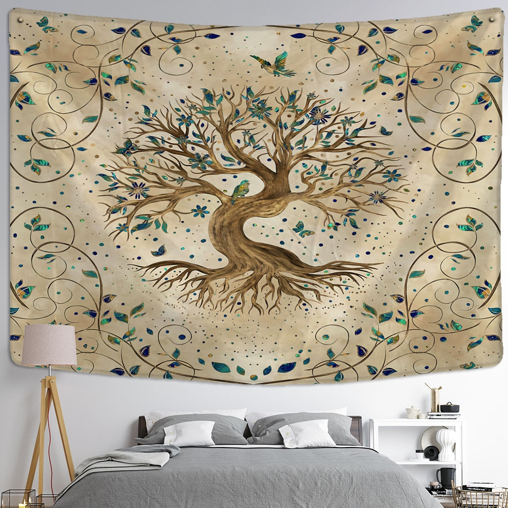 Tree of Life Art Tapestry Wall Hanging Bohemian Yoga Mat Large Size Sheets Psychedelic Witchcraft Hippie Home Decor - KiwisLove