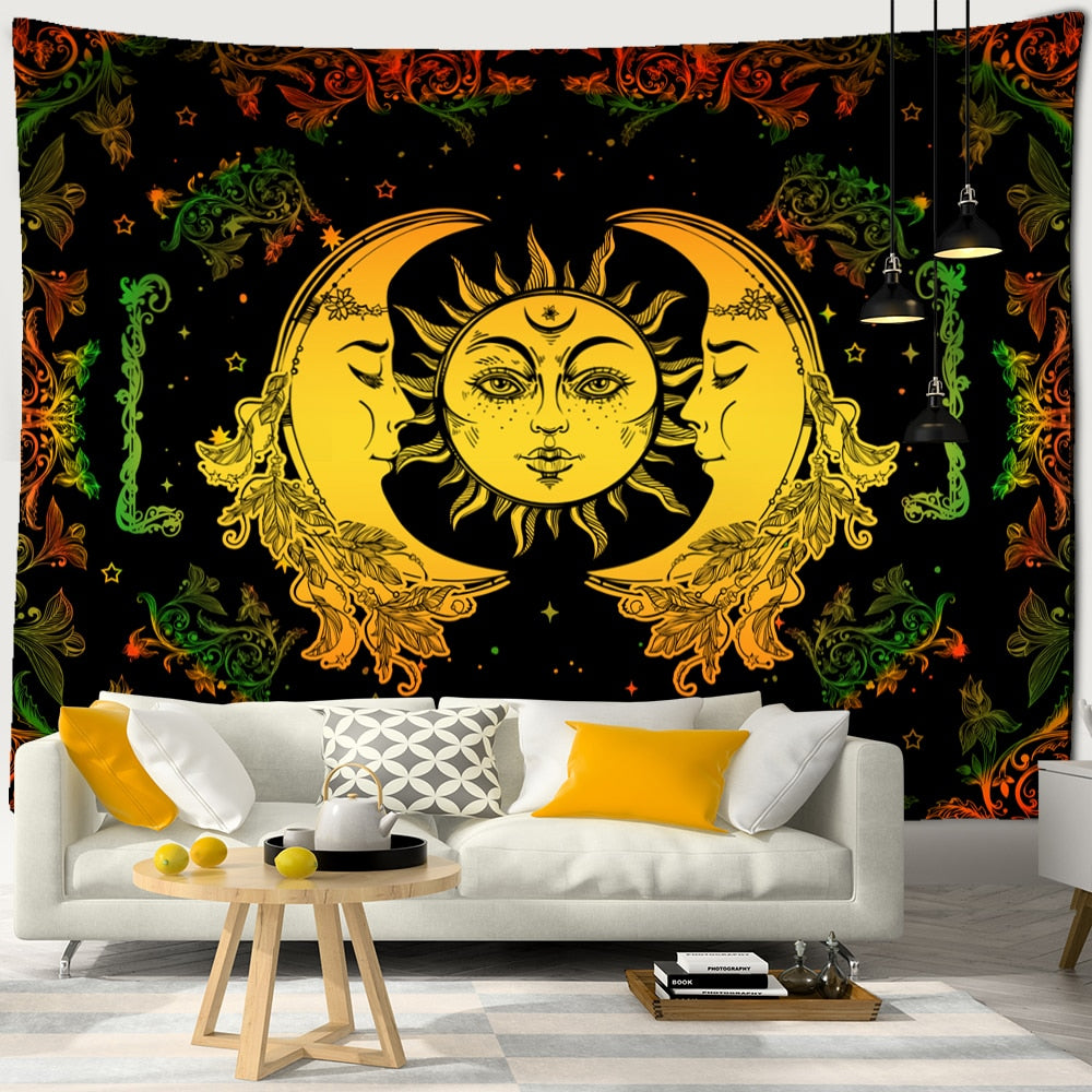 Colorful Sun Moon Tapestry Universe Psychedelic Witchcraft Hippie Tapiz Wall Hanging Room Home Decor - KiwisLove