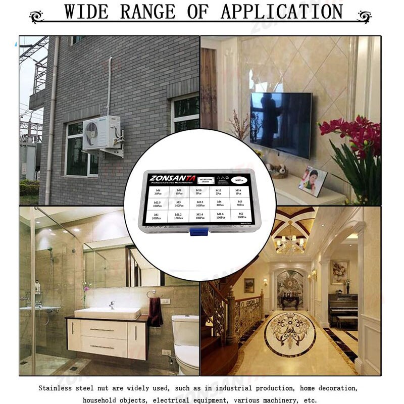 ZONSANTA Hexagon Nuts set M1 M1.2 M1.4 M1.6 M2 M2.5 M3 M3.5 M4 M5 M6 M8 M10 M12 M14 Stainless Steel Hex Nuts Assortment Kit - KiwisLove