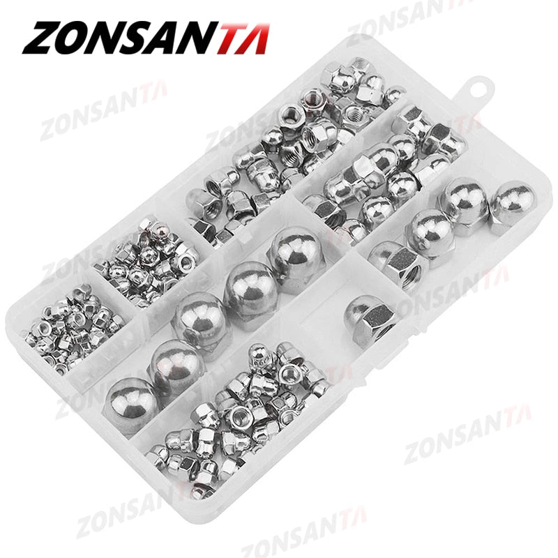 ZONSANTA Acorn Nut M3 M4 M5 M6 M8 M10 M12 Hex Cap Nuts 304 Stainless Steel Decorative Dome Cap Nuts Blind Nuts Assortment Kit - KiwisLove