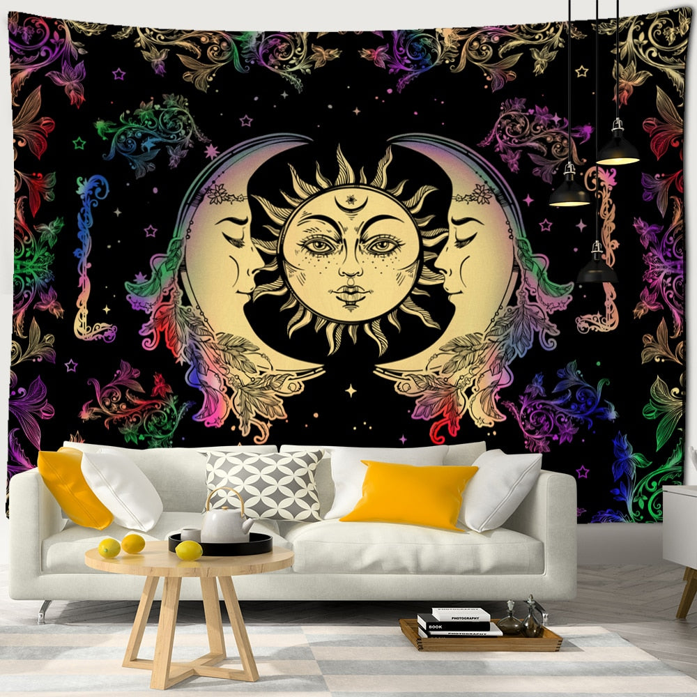 Colorful Sun Moon Tapestry Universe Psychedelic Witchcraft Hippie Tapiz Wall Hanging Room Home Decor - KiwisLove