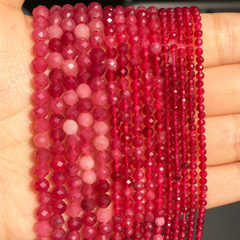 Natural Faceted Red Sapphire Stones 2 3 4mm Loose Spacer Beads for Jewelry Making DIY Bracelet Earrings Accessories 15&#39;&#39;Inches